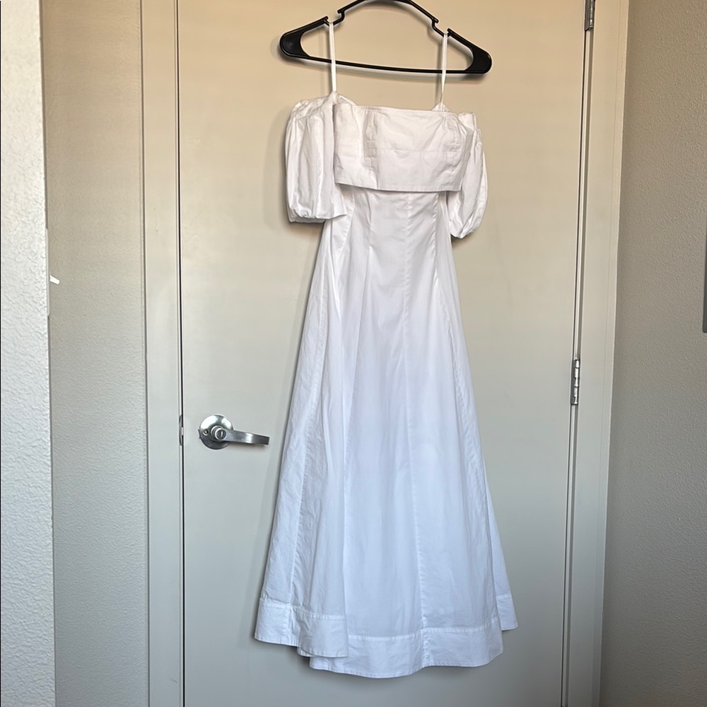 STAUD White Puff Sleeve Maxi Off-the-shoulder Dress